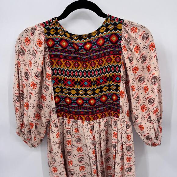 Umgee‎ Western Babydoll Tunic Dress Small Multicolor Cotton Blend Boho Hippie - Picture 6 of 8